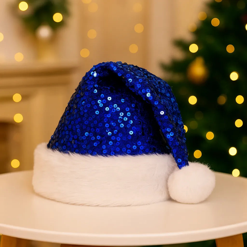 Bonnet de Noël Bleu à Strass 