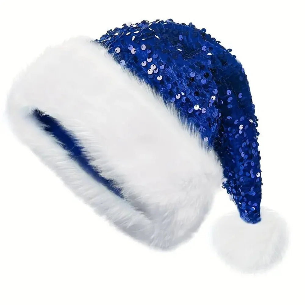 Bonnet de Noël Bleu à Strass chic