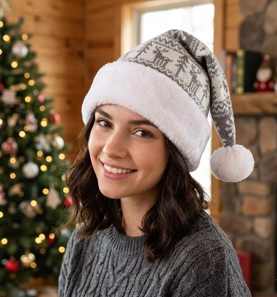 Bonnet de Noël Gris Style Nordique Unique