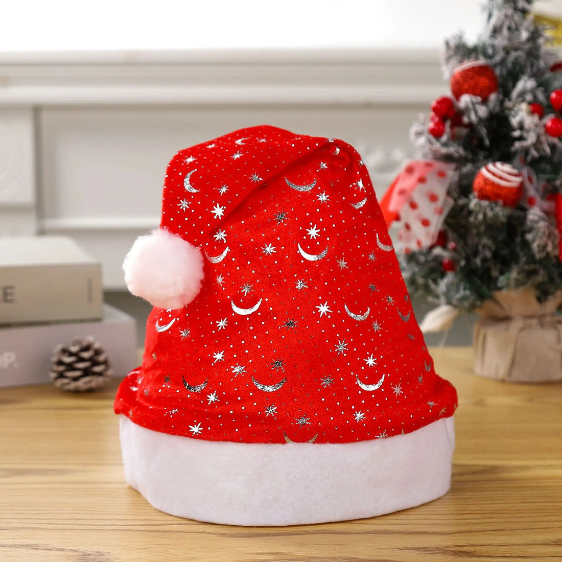 Bonnet de Noël Lunes et Étoiles Argentés