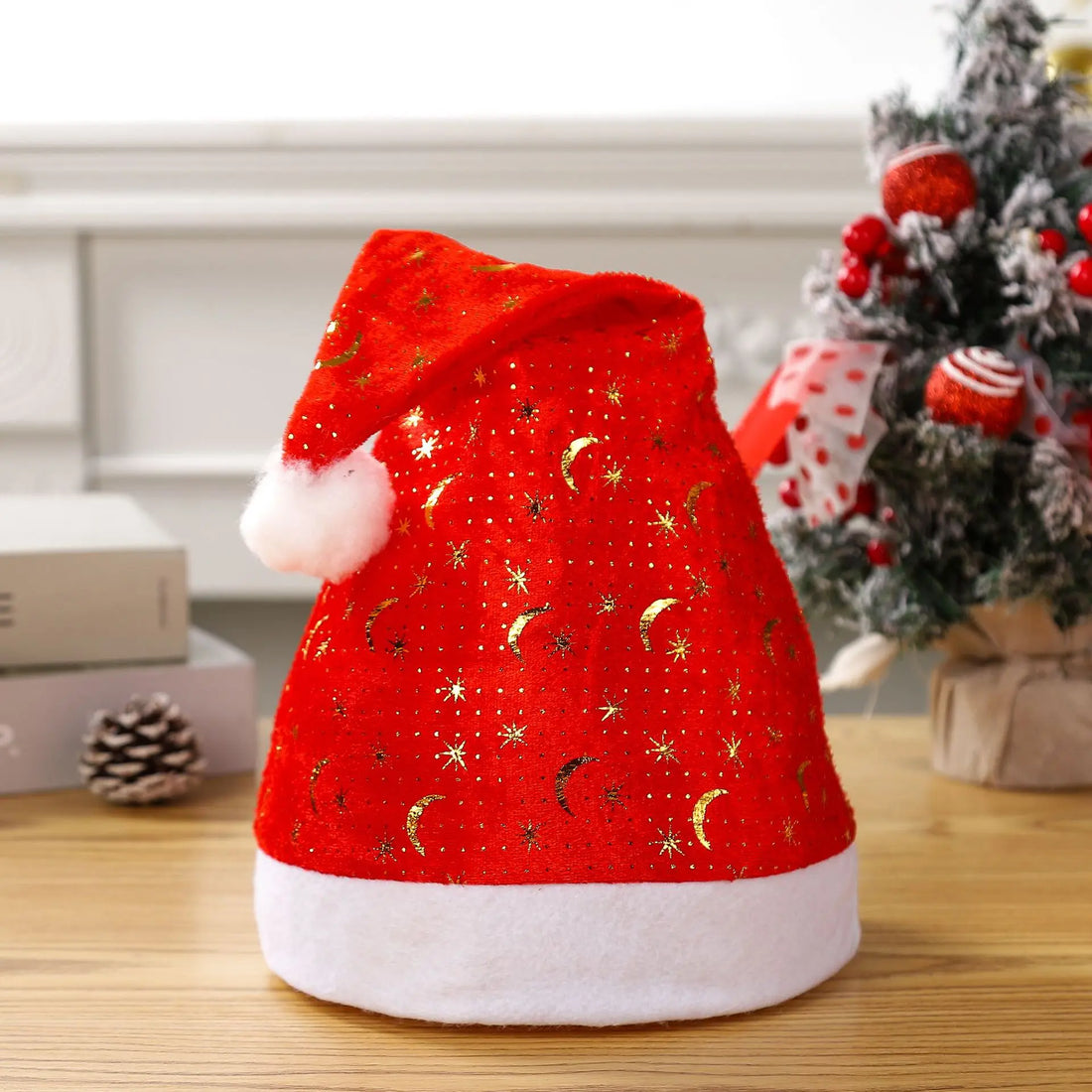 Bonnet de Noël Lunes et Étoiles Dorés