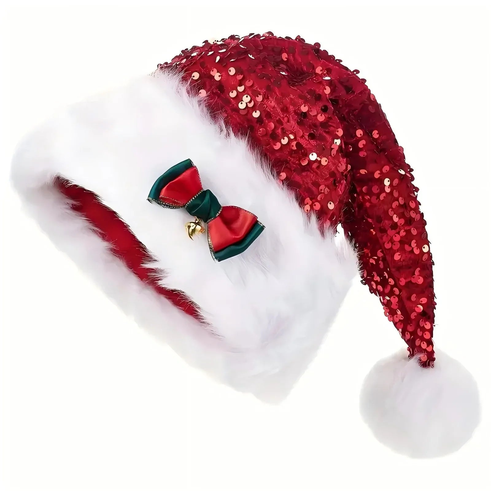 Bonnet de Noël Pailleté à Nœud Design Chic