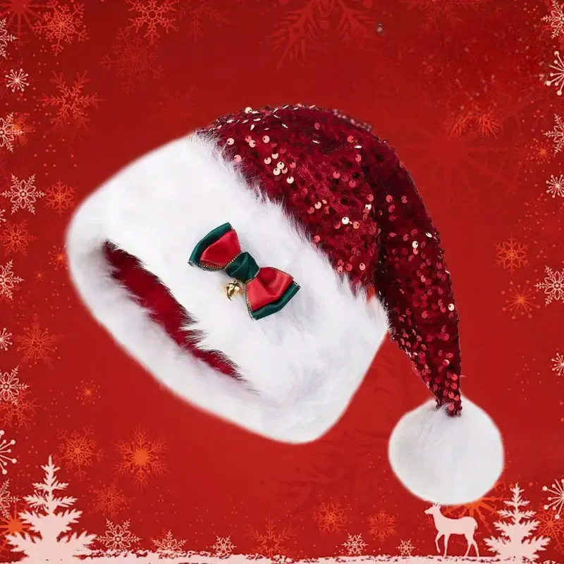 Bonnet de Noël Pailleté à Nœud Design Couleur