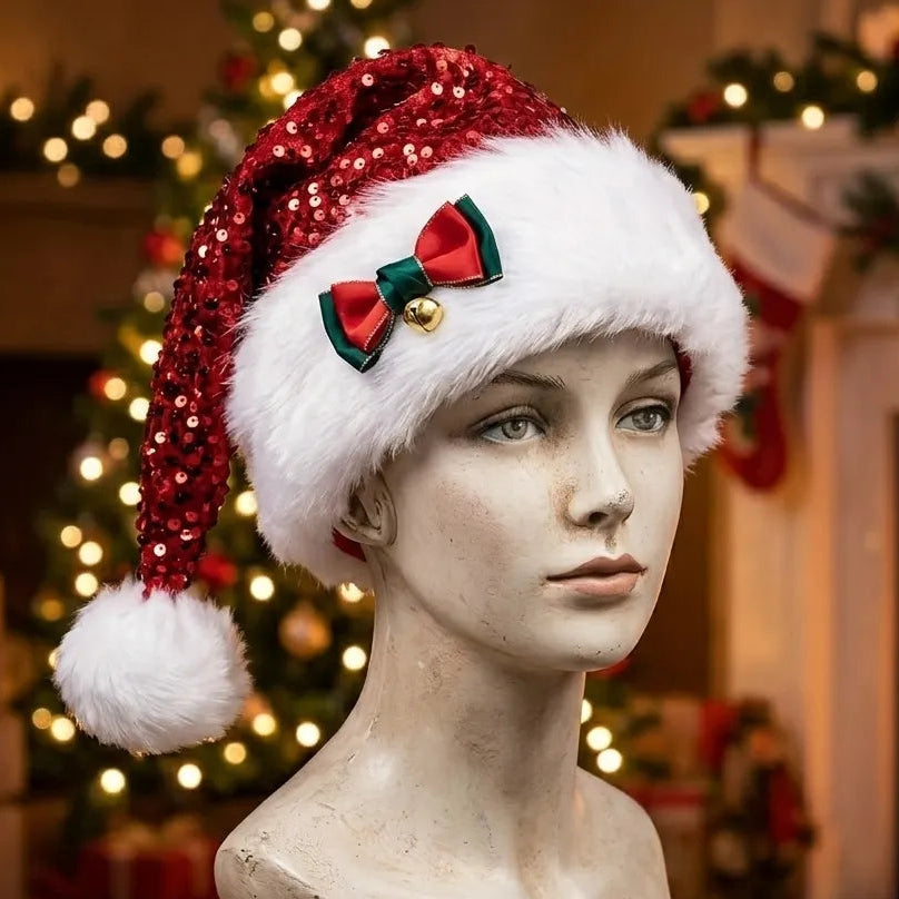 Bonnet de Noël Pailleté à Nœud Design Unique