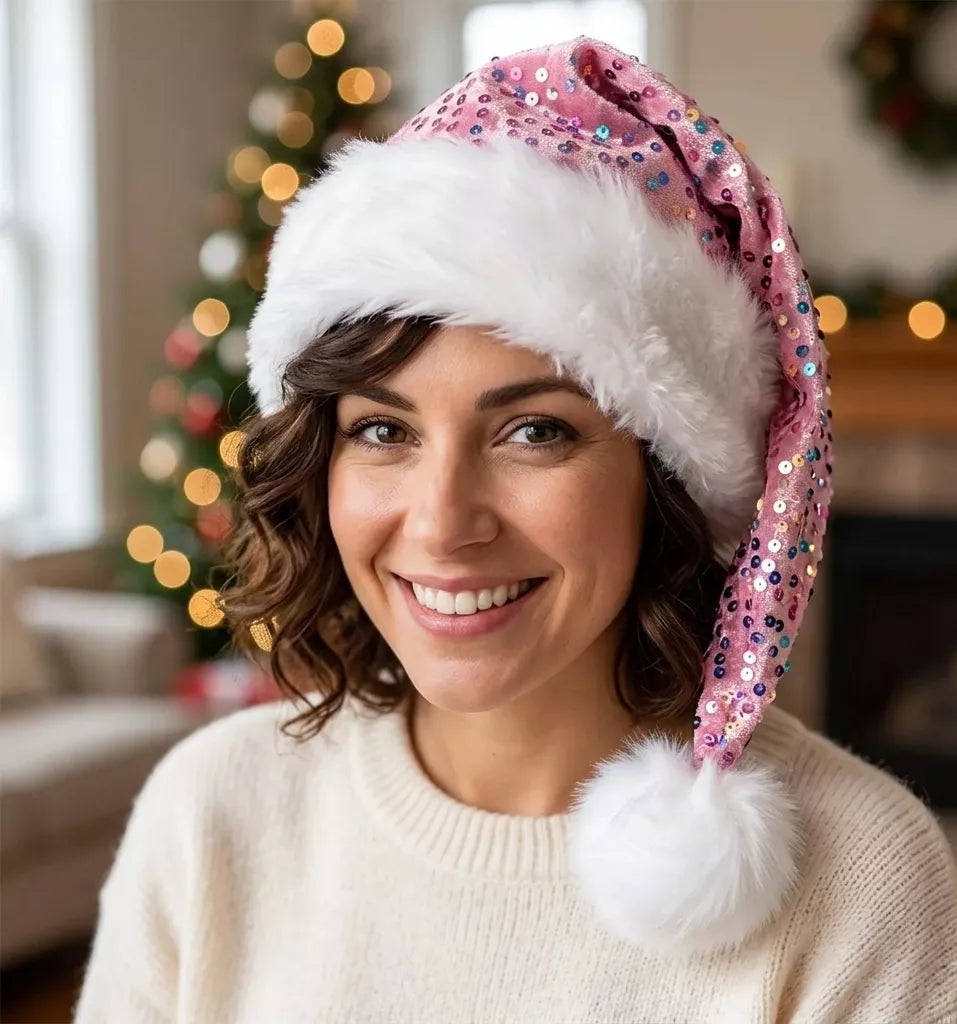 Bonnet de Noël Rose à Strass Original