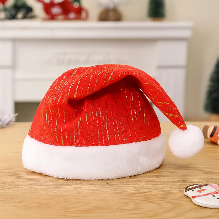 Bonnet de Noël Rouge à Motifs Dorés