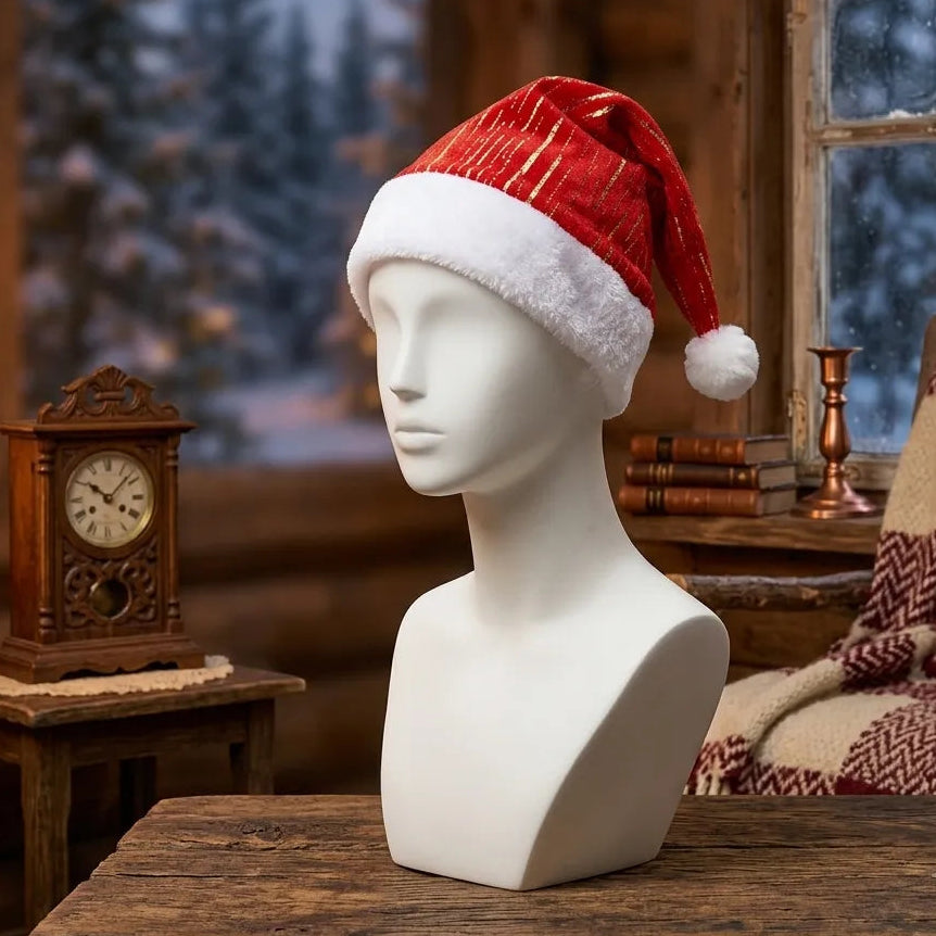 Bonnet de Noël Rouge à Motifs Dorés Moderne