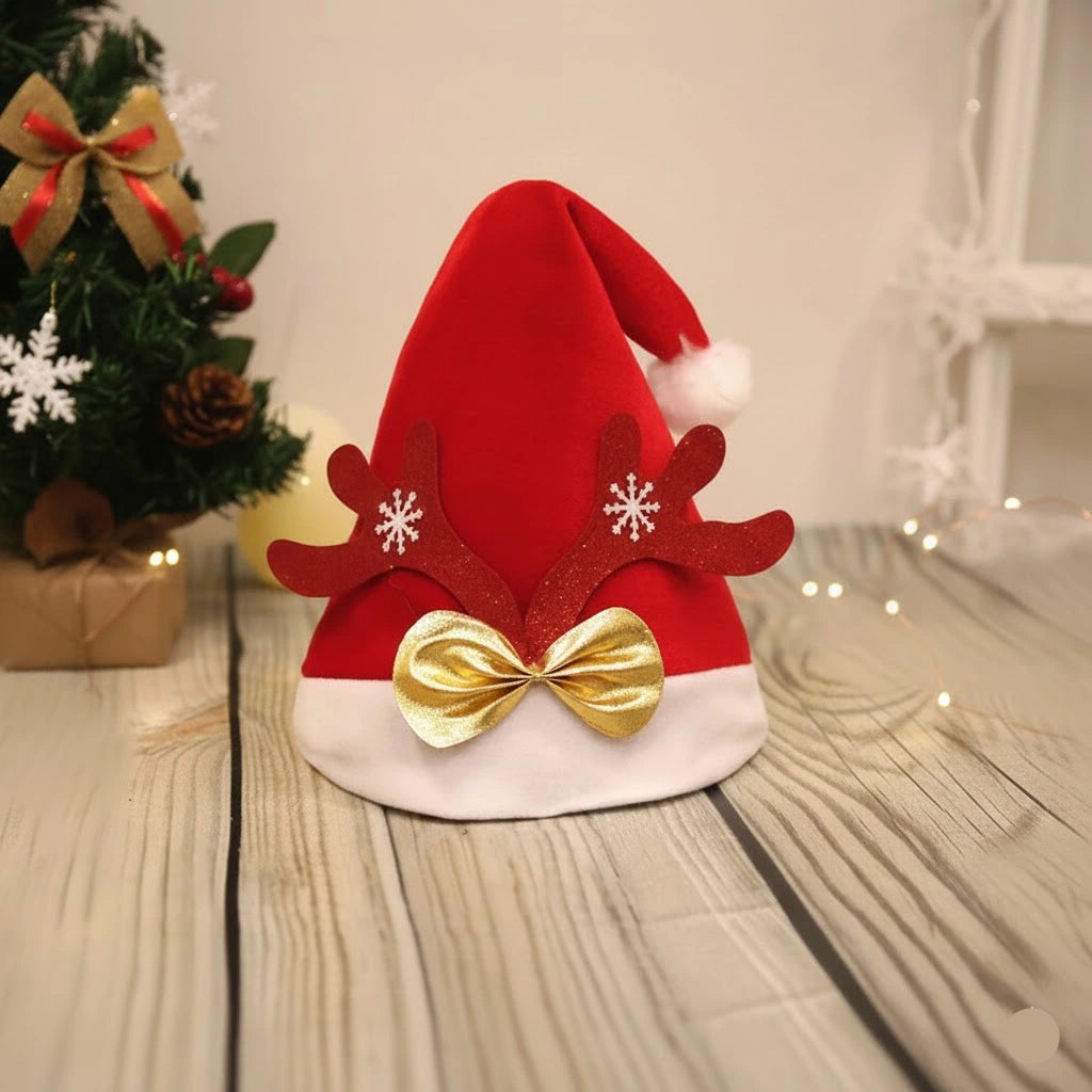 Bonnet de Noël Rouge à Nœud Doré