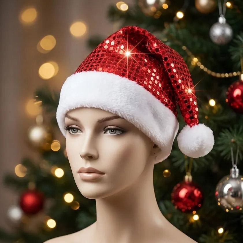 Bonnet de Noël Rouge à Paillettes Stylé Unique
