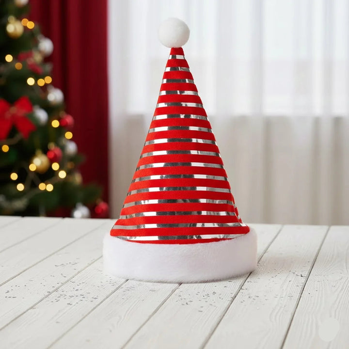 Bonnet de Noël Rouge Rayé en Velours de qualité