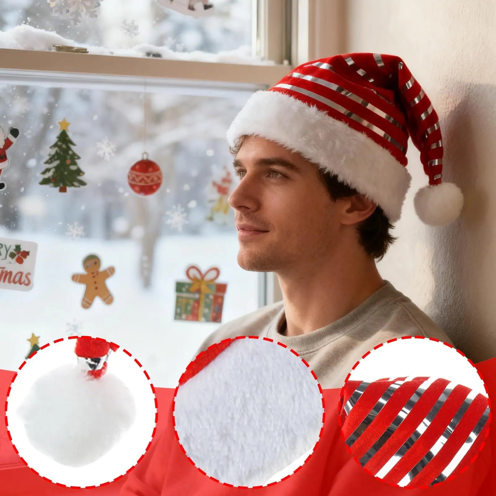 Bonnet de Noël Rouge Rayé en Velours tendance unisex