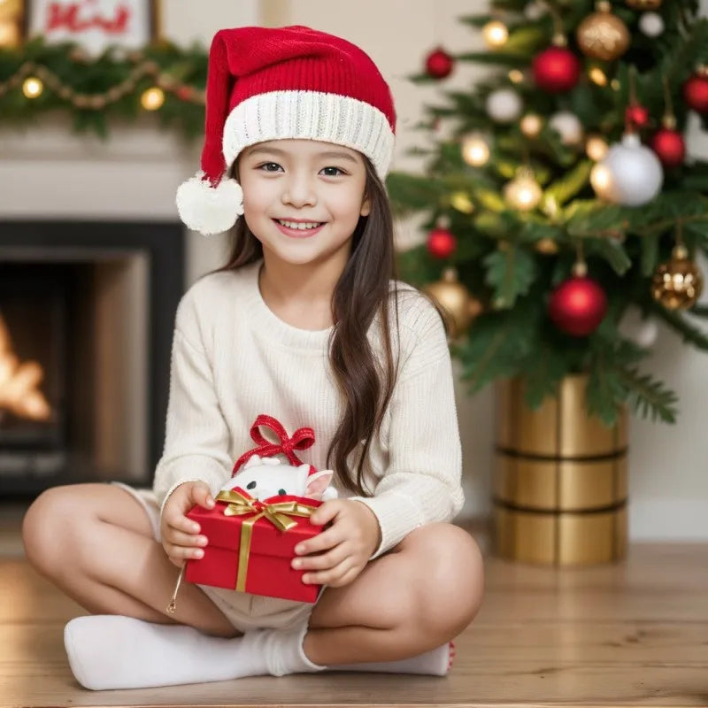 Bonnet de Noël Rouge Tricoté Classique fille