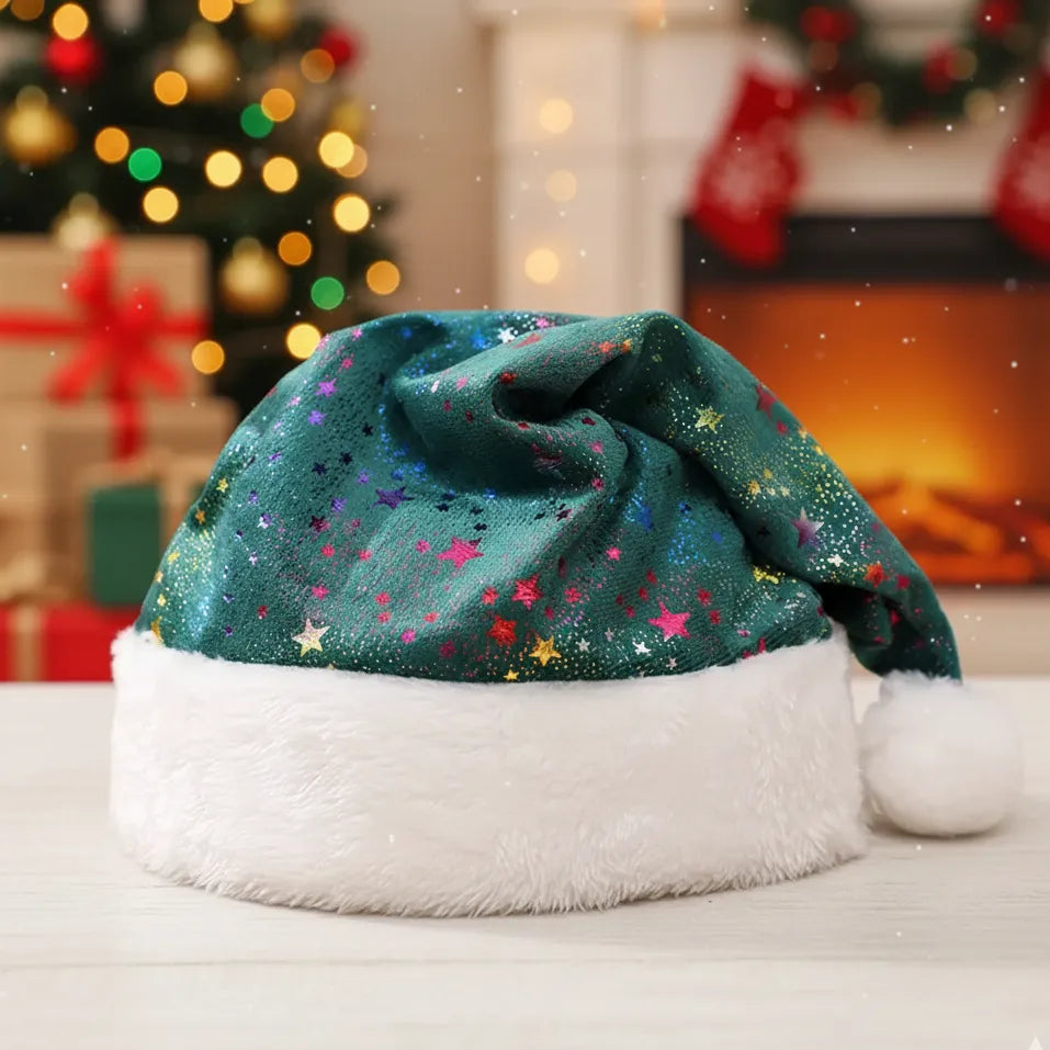 Bonnet de Noël Vert à Etoiles