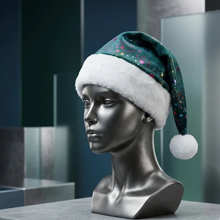 Bonnet de Noël Vert à Etoiles Stylé