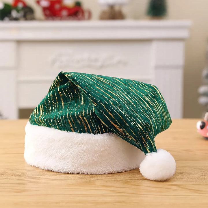 Bonnet de Noël Vert à Motifs Dorés