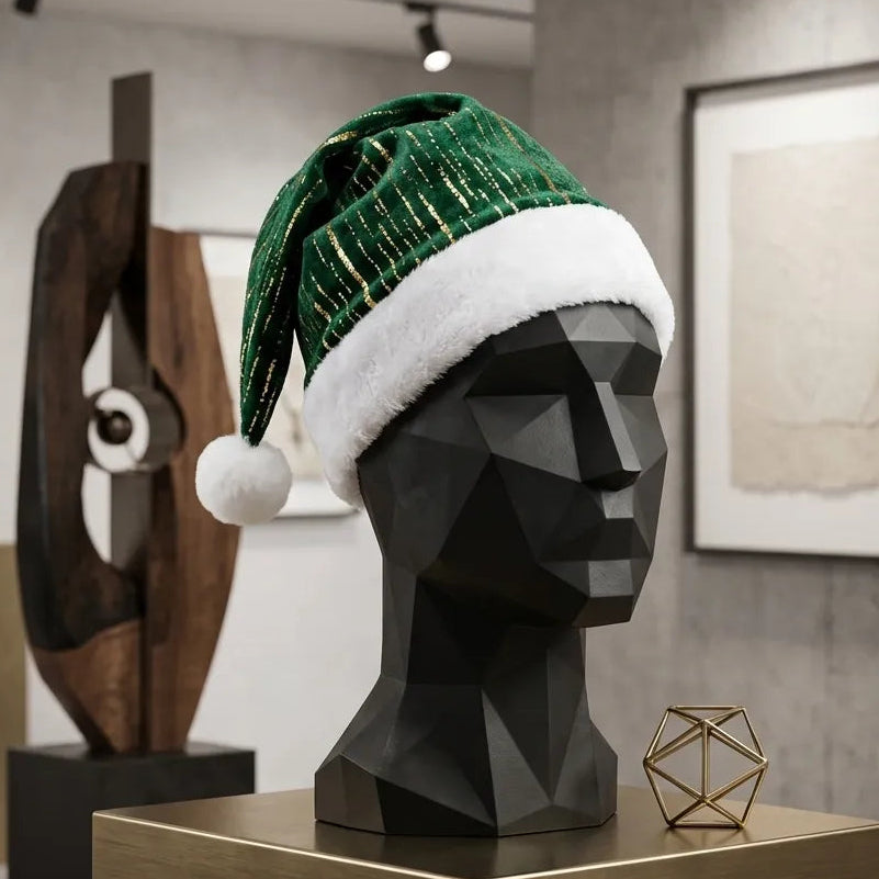 Bonnet de Noël Vert à Motifs Dorés Moderne