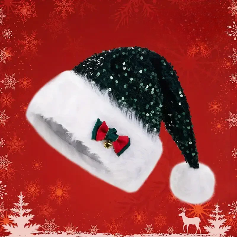 Bonnet de Noël Vert Pailleté à Nœud Couleur