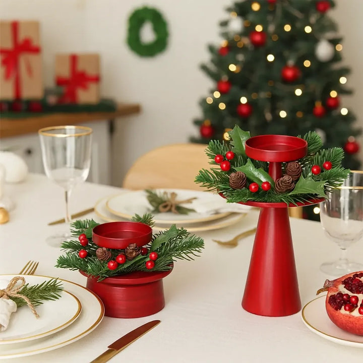 Bougeoir Décoratif Rouge en Fer