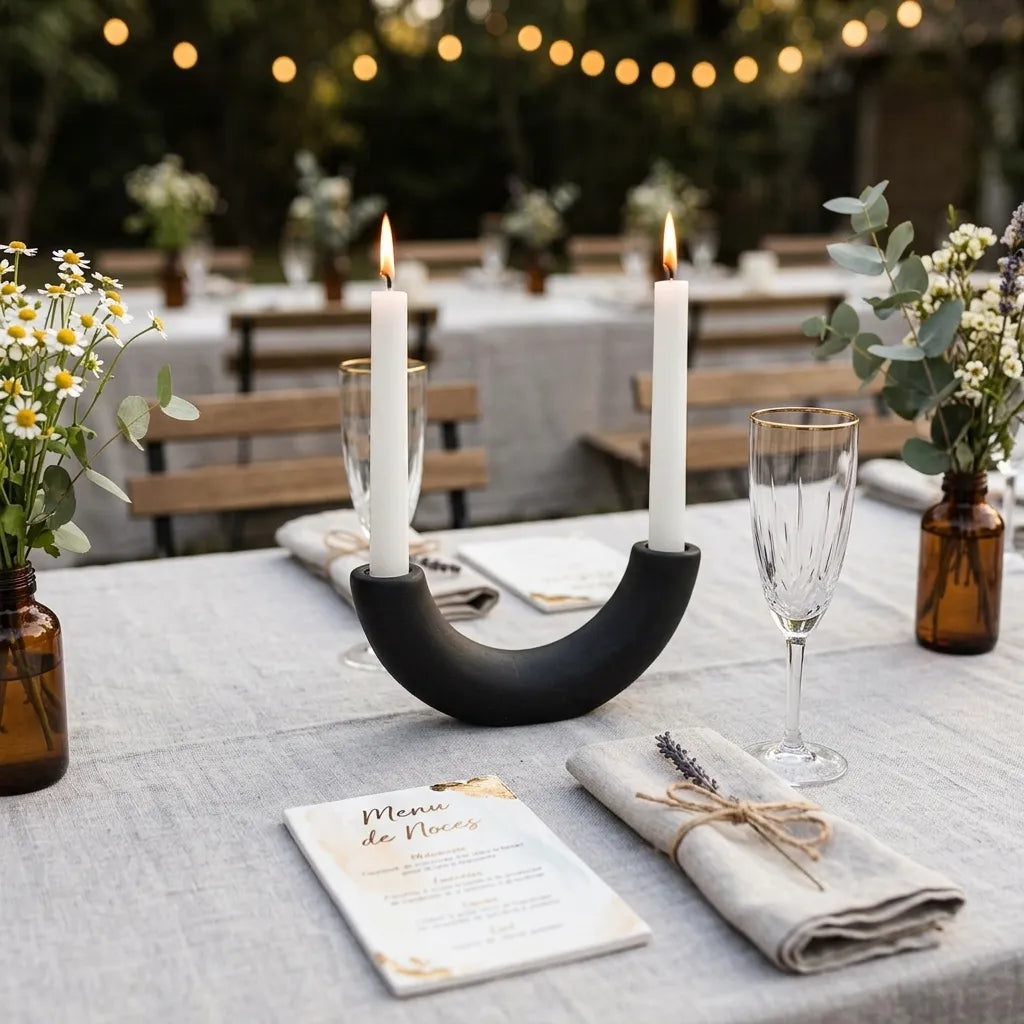 Bougeoir Minimaliste Mariage Noir Unique