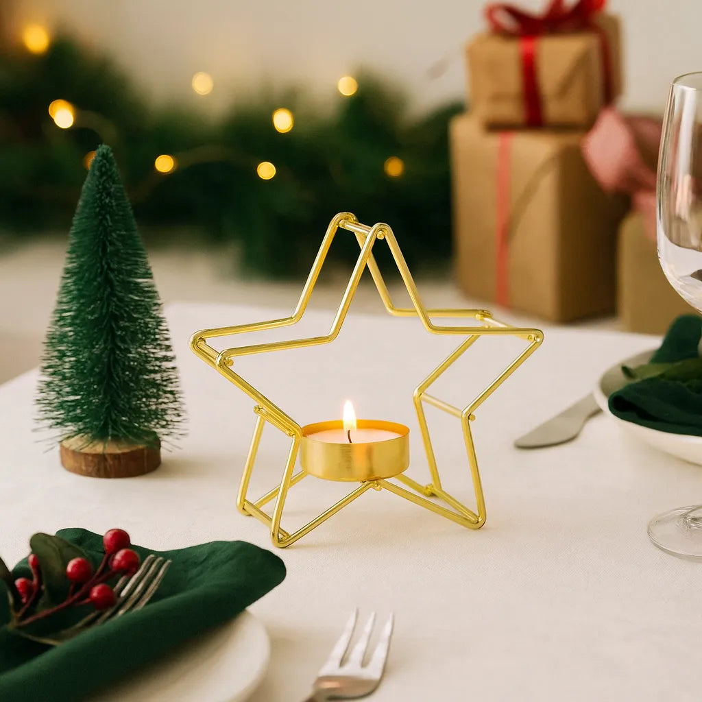 Bougeoir Table Noël Etoile Doré