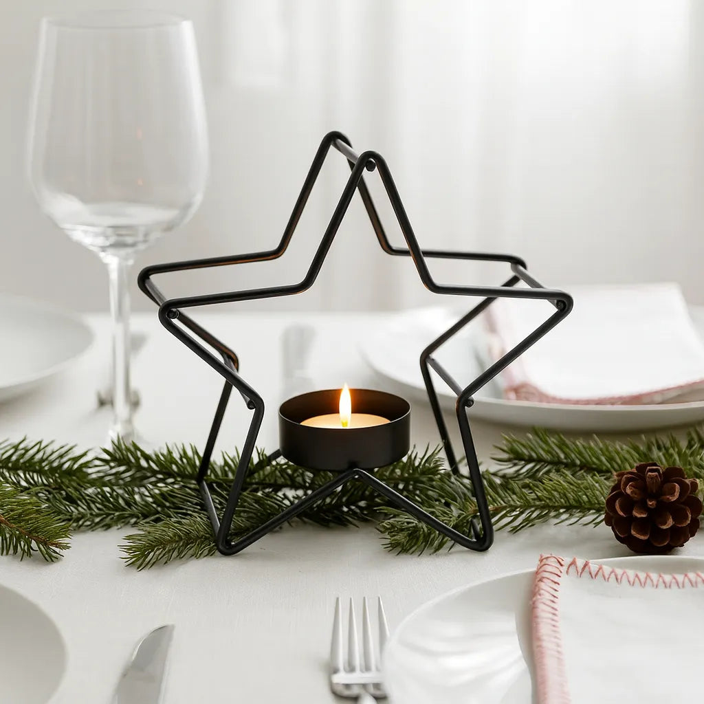 Bougeoir Table Noël Etoile Noir