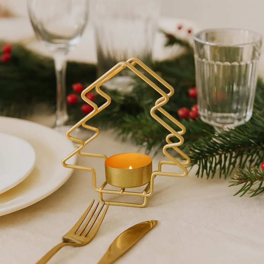 Bougeoir Table Noël Sapin Doré