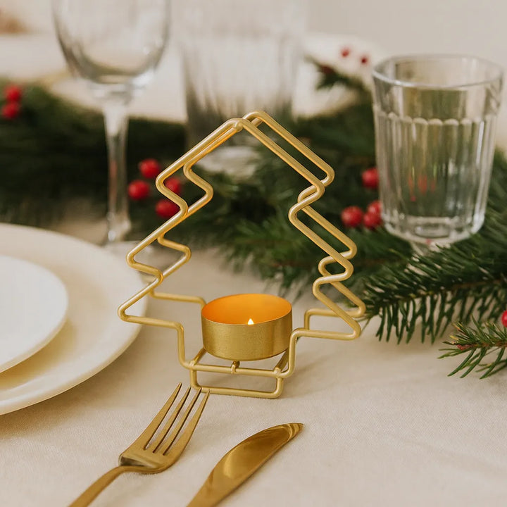 Bougeoir Table Noël Sapin Doré