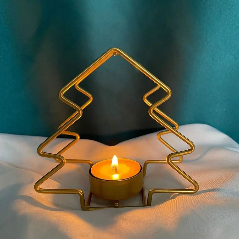 Bougeoir Table Noël Sapin Doré Elégant