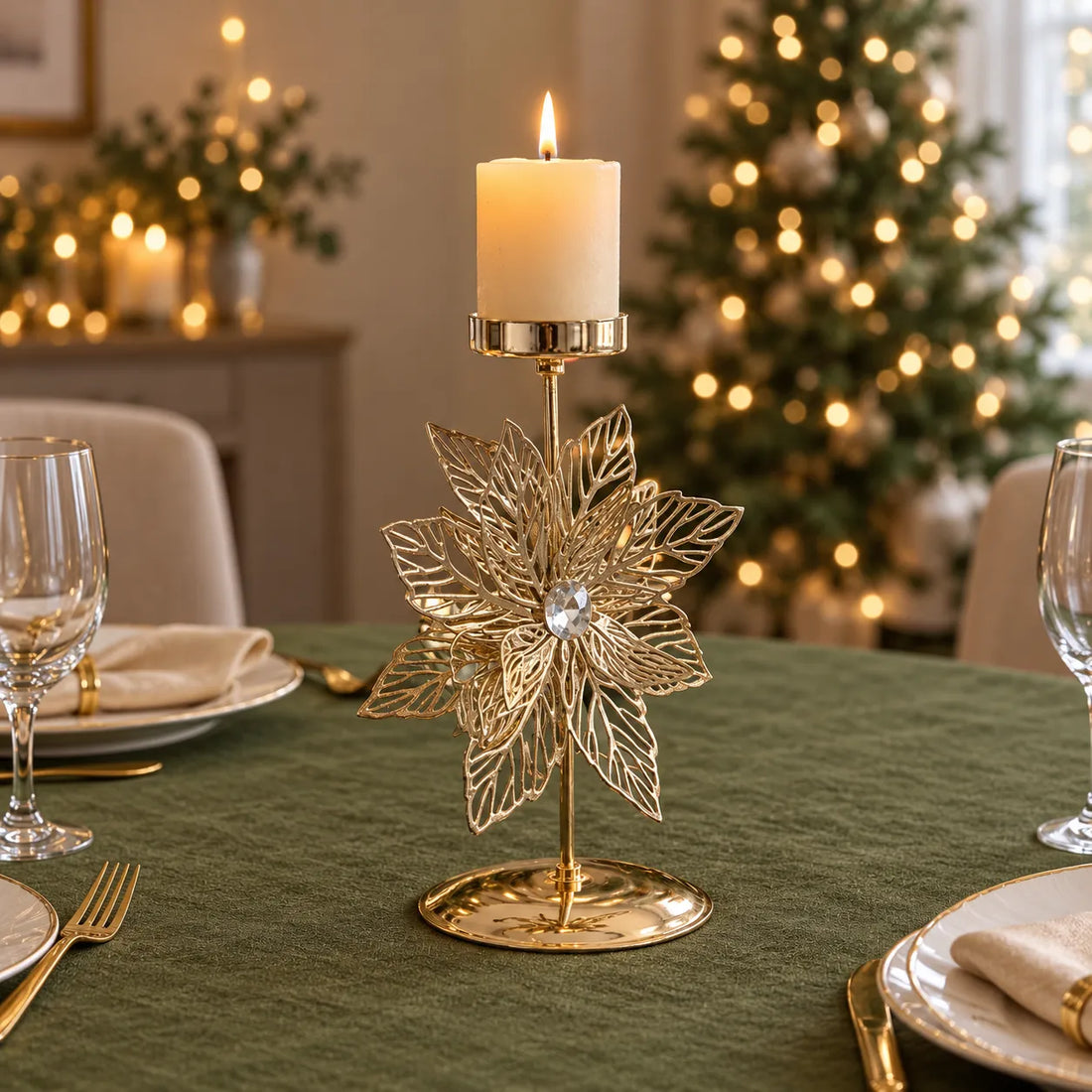 Bougeoir en Métal Fleur de Noël festif