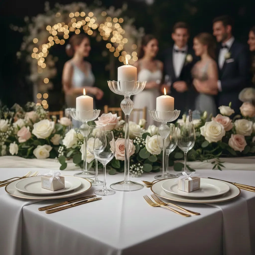 Bougeoir en Verre Rayé Mariage chic