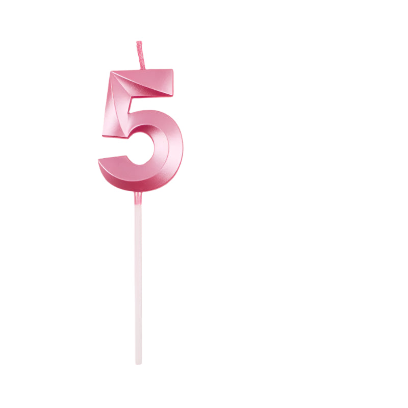 Bougie Anniversaire 3D Rose Chiffre 5