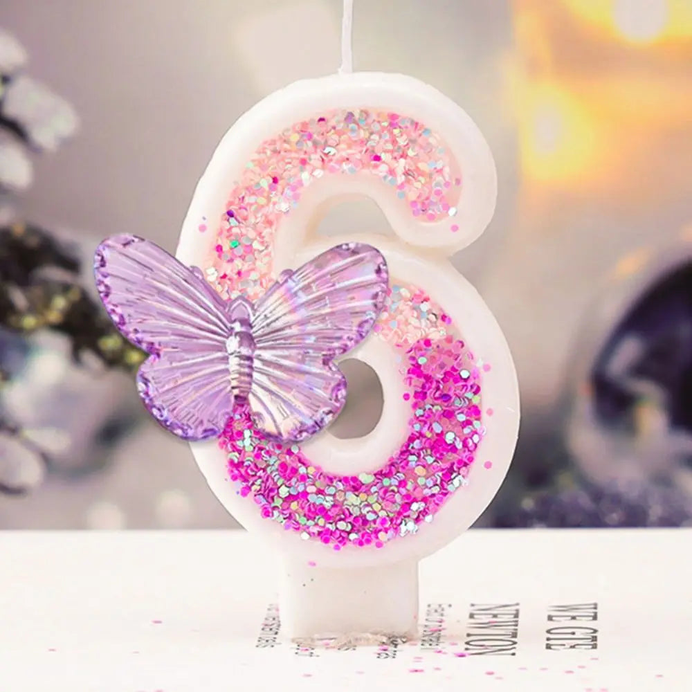Bougie Anniversaire Chiffre Motif Papillon Violet 6