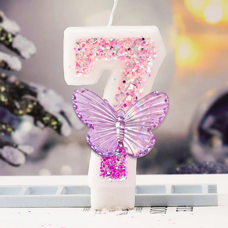 Bougie Anniversaire Chiffre Motif Papillon Violet 7