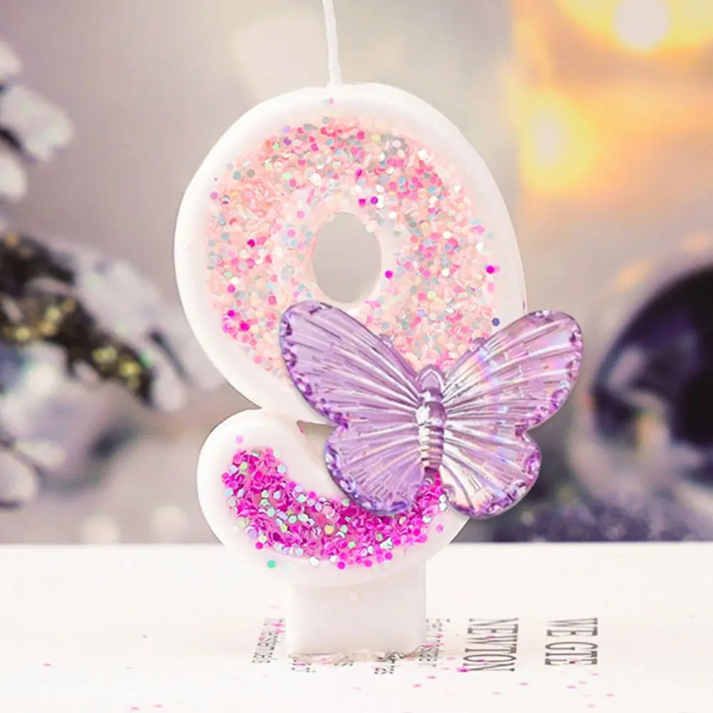 Bougie Anniversaire Chiffre Motif Papillon Violet 9