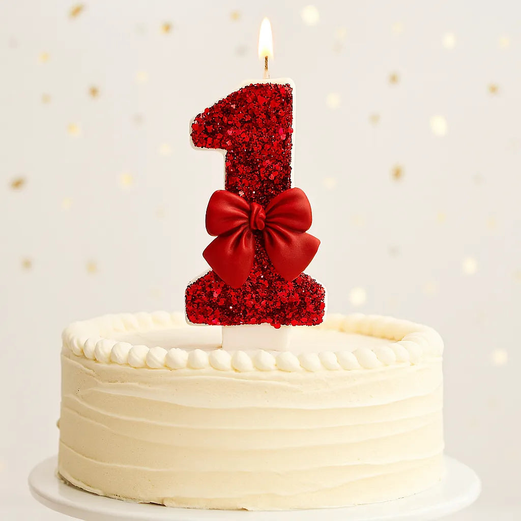 Bougie Anniversaire Chiffre Rouge Vin Motif Nœud