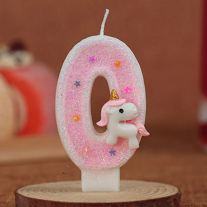 Bougie Anniversaire Licorne Rose Chiffre 0 