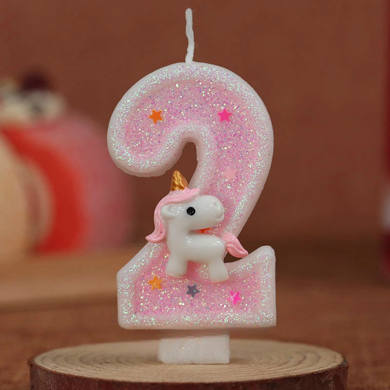 Bougie Anniversaire Licorne Rose Chiffre 2