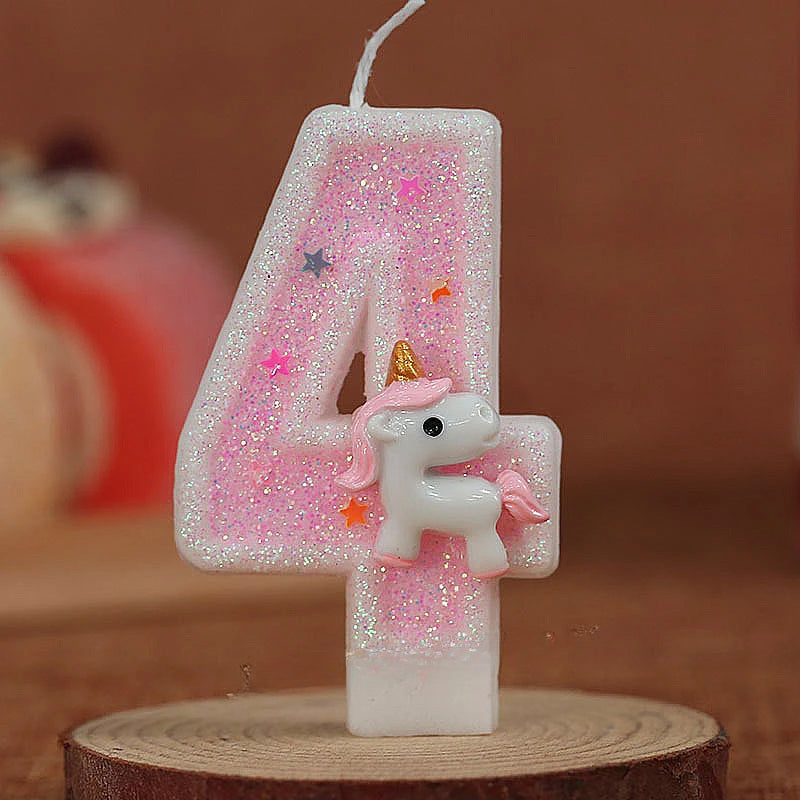 Bougie Anniversaire Licorne Rose Chiffre 4