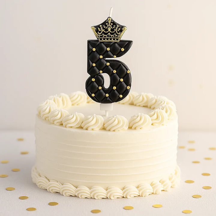 Bougie Anniversaire Noire Elégante à Couronne