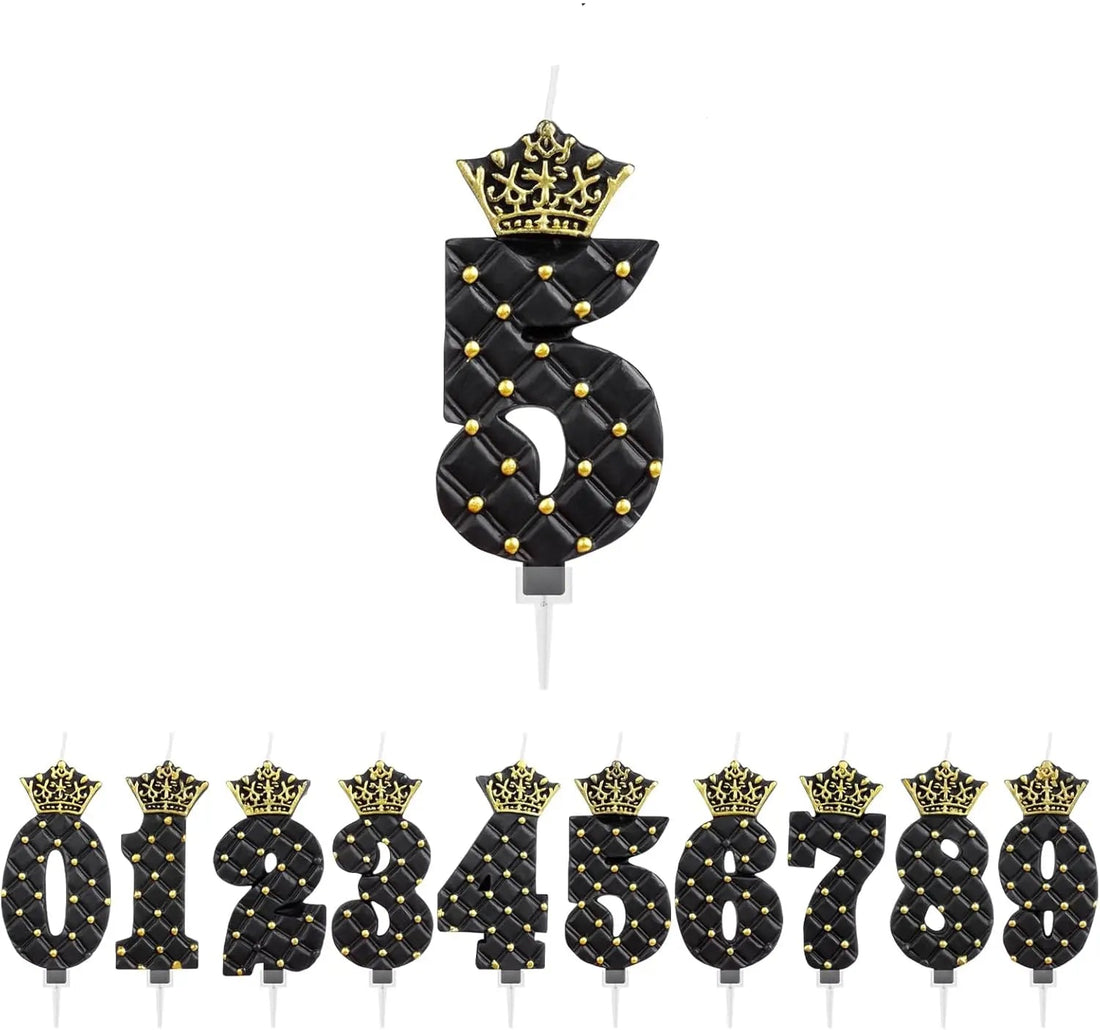 Bougie Anniversaire Noire Elégante à Couronne