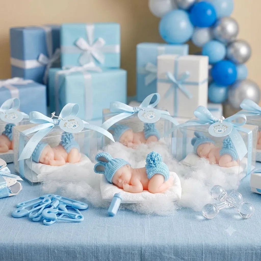 Bougie Baby Shower Bleue Moderne