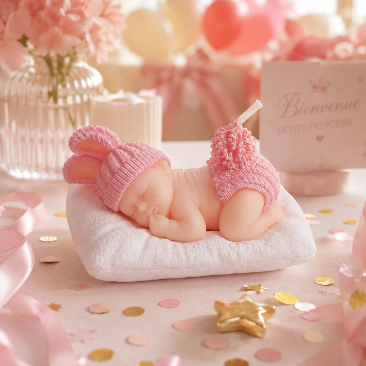 Bougie Baby Shower Rose Moderne