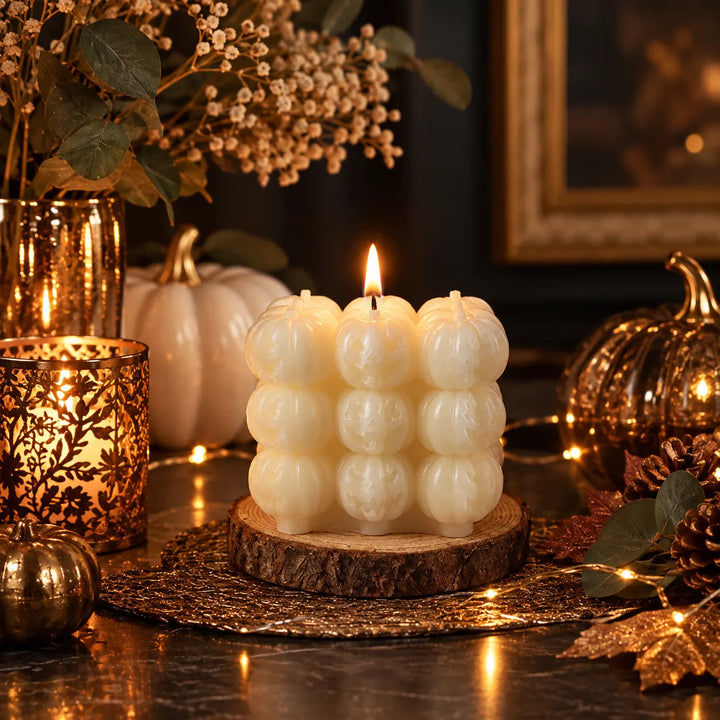 Bougie Cube de Citrouilles Blanches Halloween unique