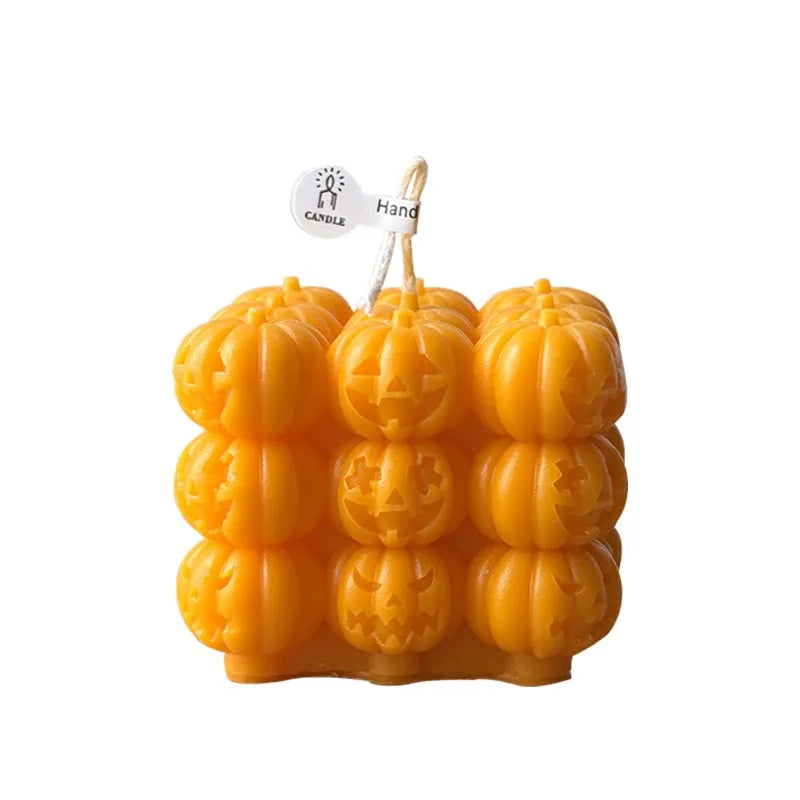 Bougie Cube de Citrouilles Orange Halloween