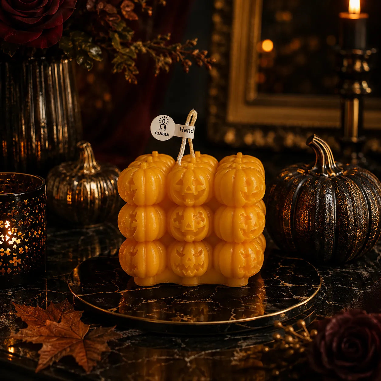Bougie Cube de Citrouilles Orange Halloween original
