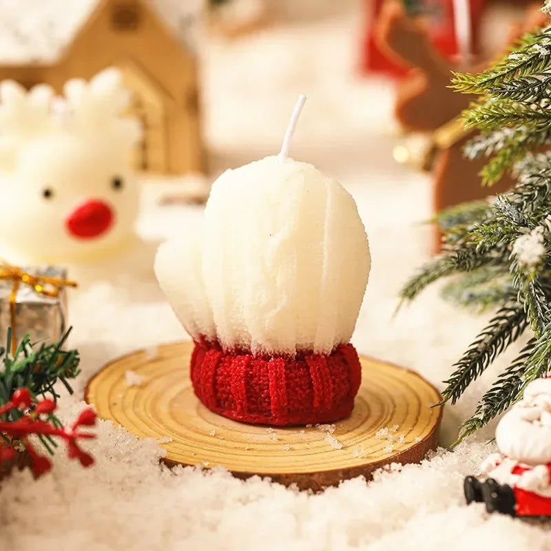 Bougie Décorative Gant de Noël Rouge et Blanc Unique
