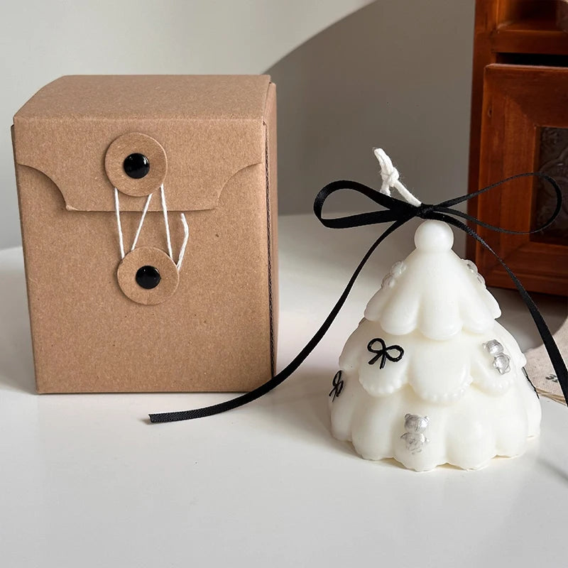 Bougie Décorative Sapin Blanc à Nœuds Design