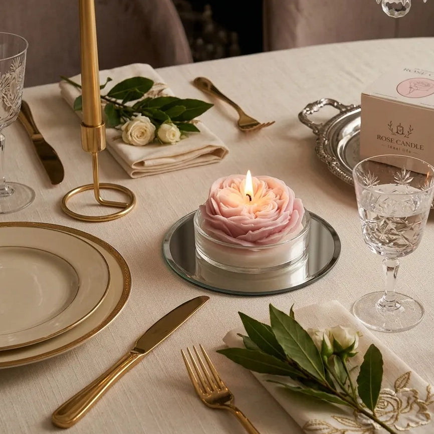 Bougie Fleur Rose Foncé Chic