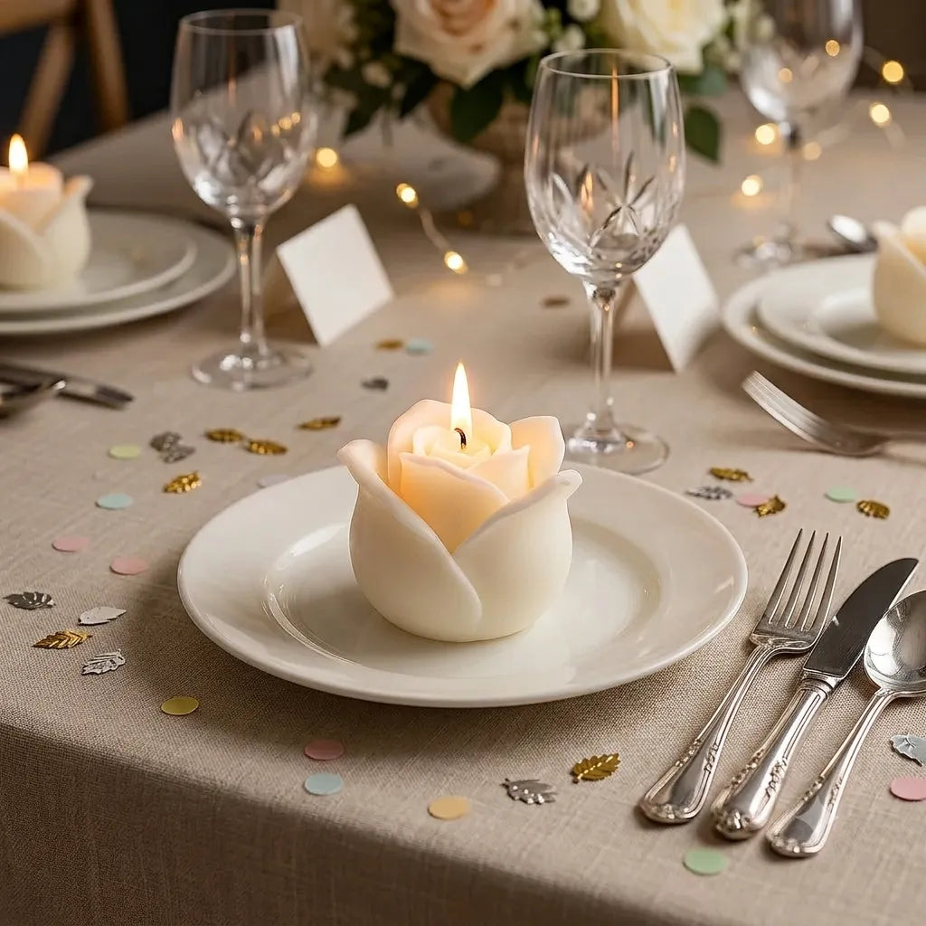 Bougie Fleur de Rose Blanche Moderne
