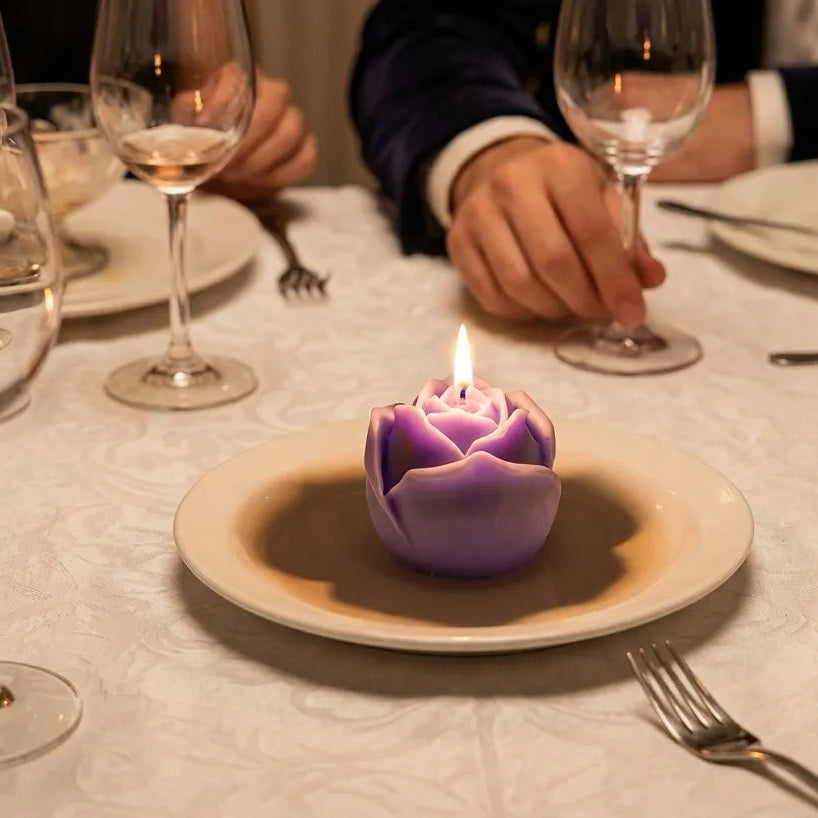 Bougie Fleur de Rose Violette Moderne